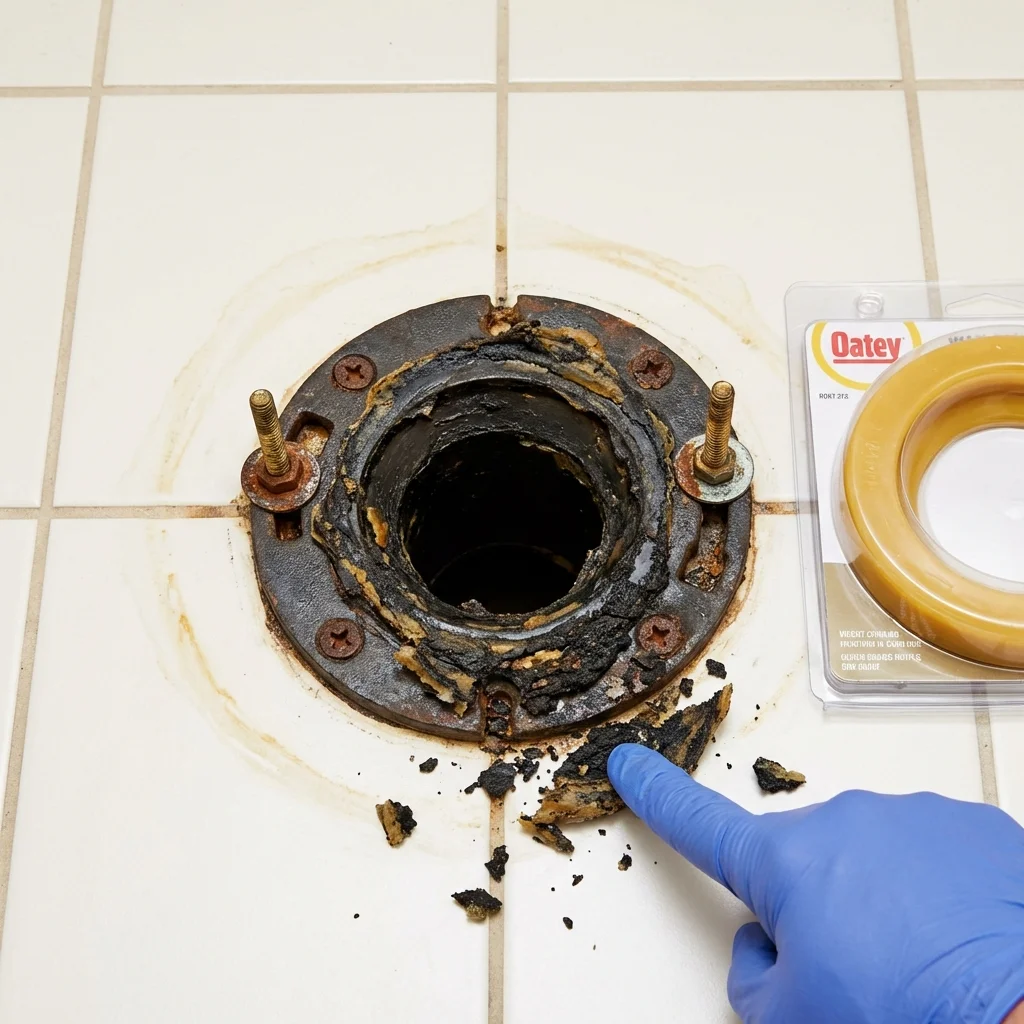 Failed wax ring showing water seepage at the base of a toilet in a Greenville, MS home