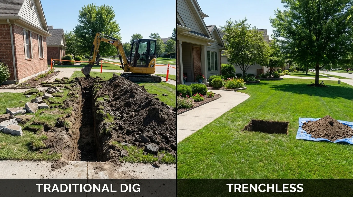 Trenchless sewer repair with minimal yard damage versus traditional excavation in Greenville, MS